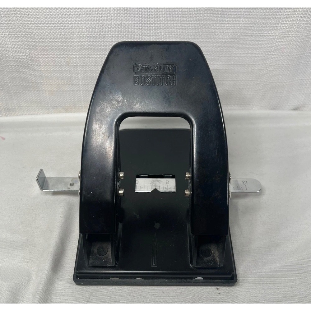 Stanley Bostitch Heavy Duty 2 Hole Paper Punch Adjustable Metal Desktop Black